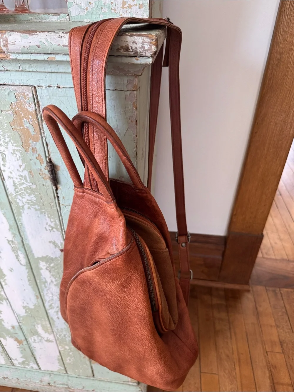 We the Free Brown Leather Sling Backpack
